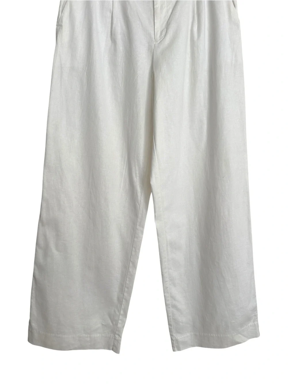 BANANA REPUBLIC White Linen Blend Wide Leg Pants 12 High‎ Rise Pleated Coastal